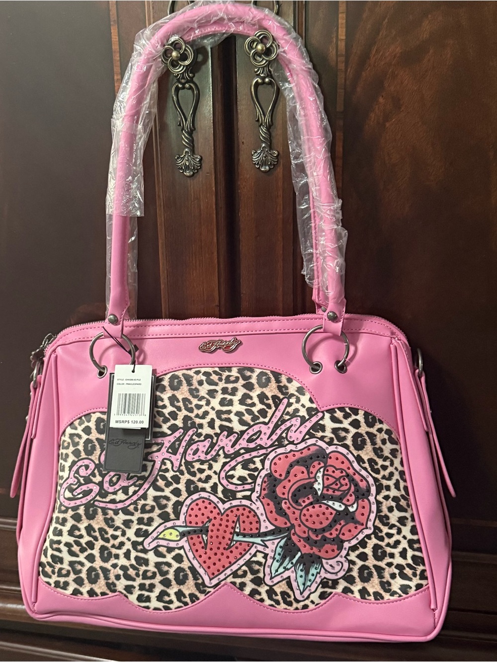 Ed Hardy Leather Leopard Print Bag